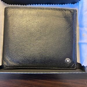 Men's double bifold black leather wallet by Montblanc.